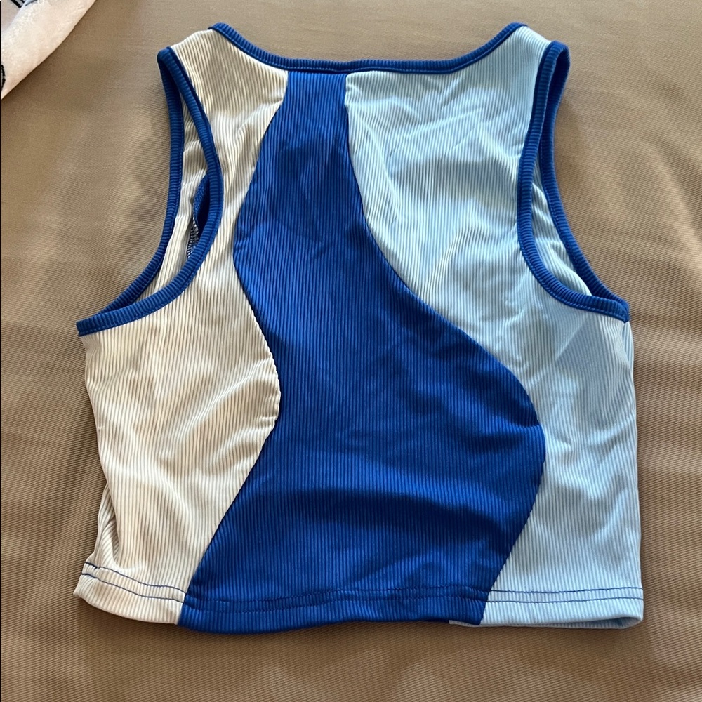 SHEIN Blue and White Colorblock Tank Top